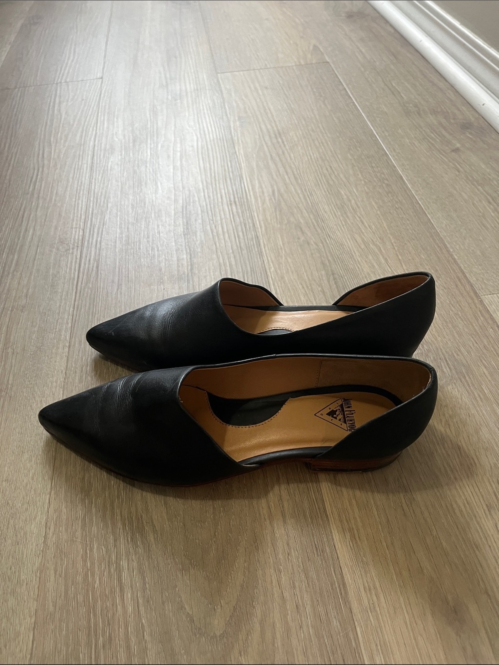 John Fluevog Black Pointed D'Orsay Flats -